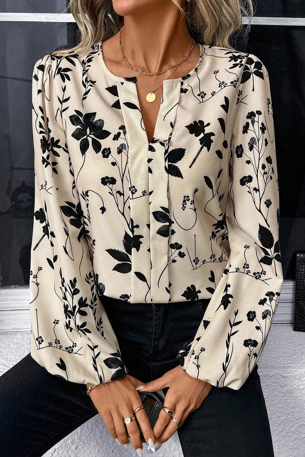Botanical Floral Print Split Neck Long Sleeve Blouse sold by Beagle Boutique product image thumbnail 5