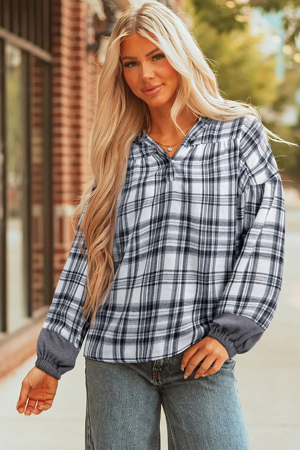 Plaid Long Sleeve Button Hoodie sold by Beagle Boutique product image thumbnail 2