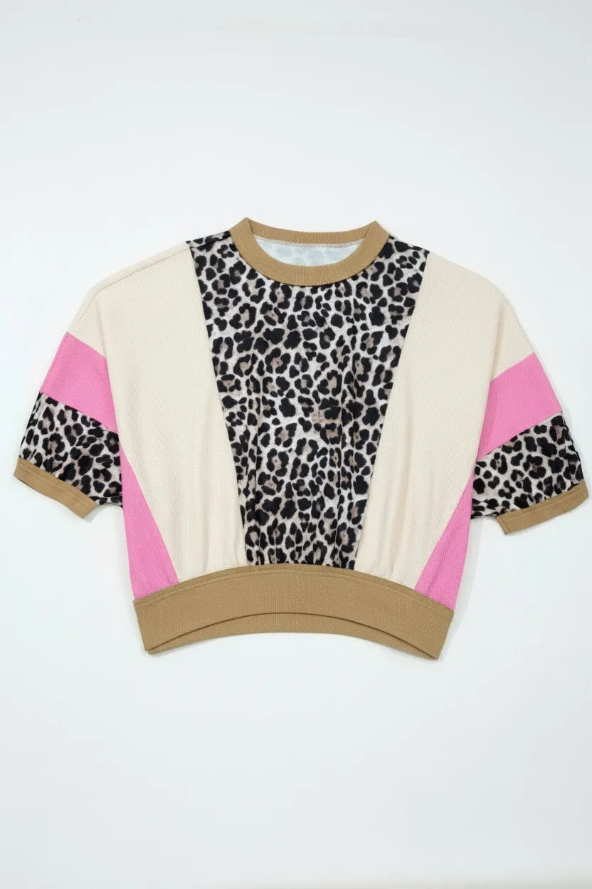 Leopard Print Colour Block 3/4 Sleeve Baggy Top sold by Beagle Boutique