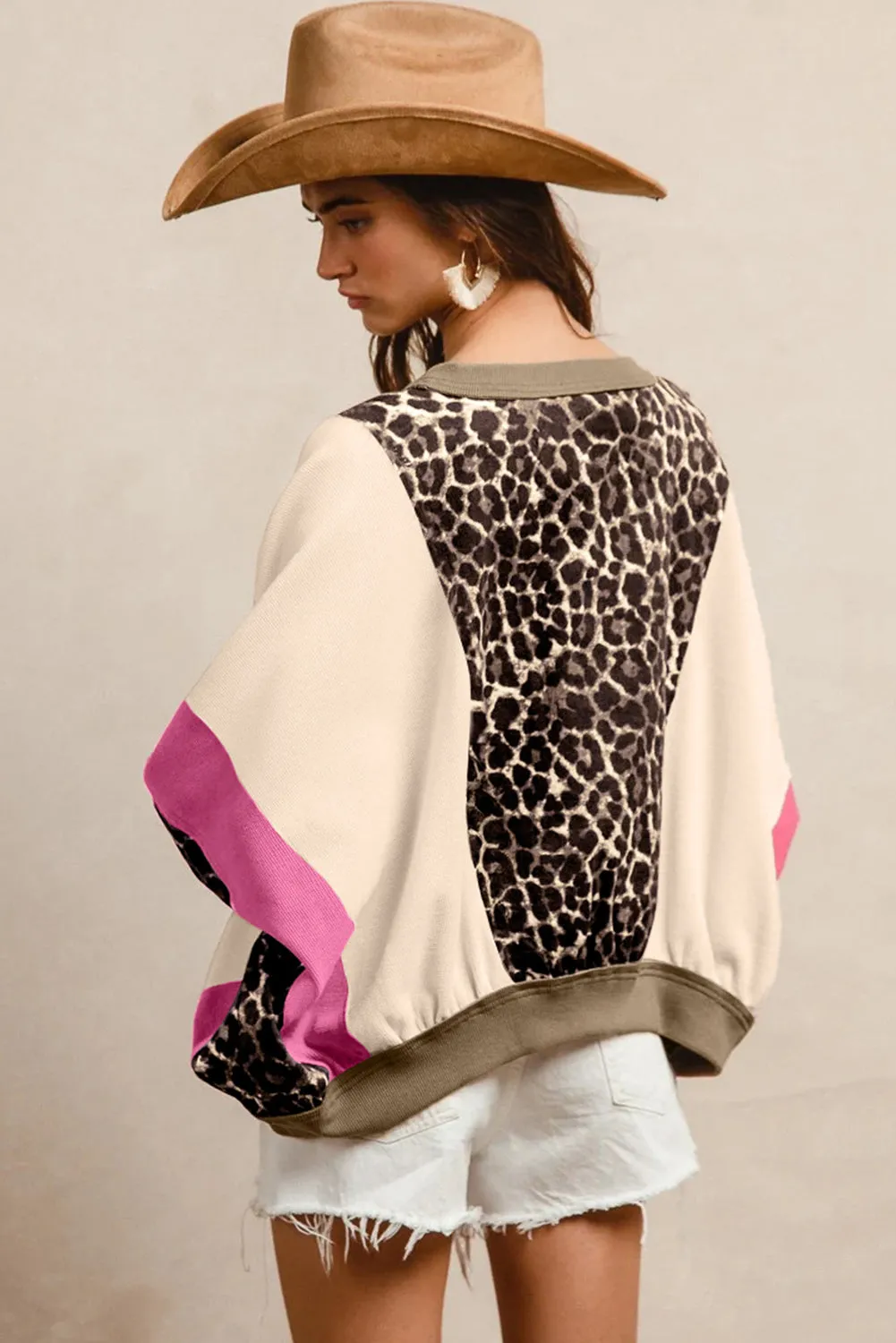 Leopard Print Colour Block 3/4 Sleeve Baggy Top sold by Beagle Boutique product image thumbnail 3