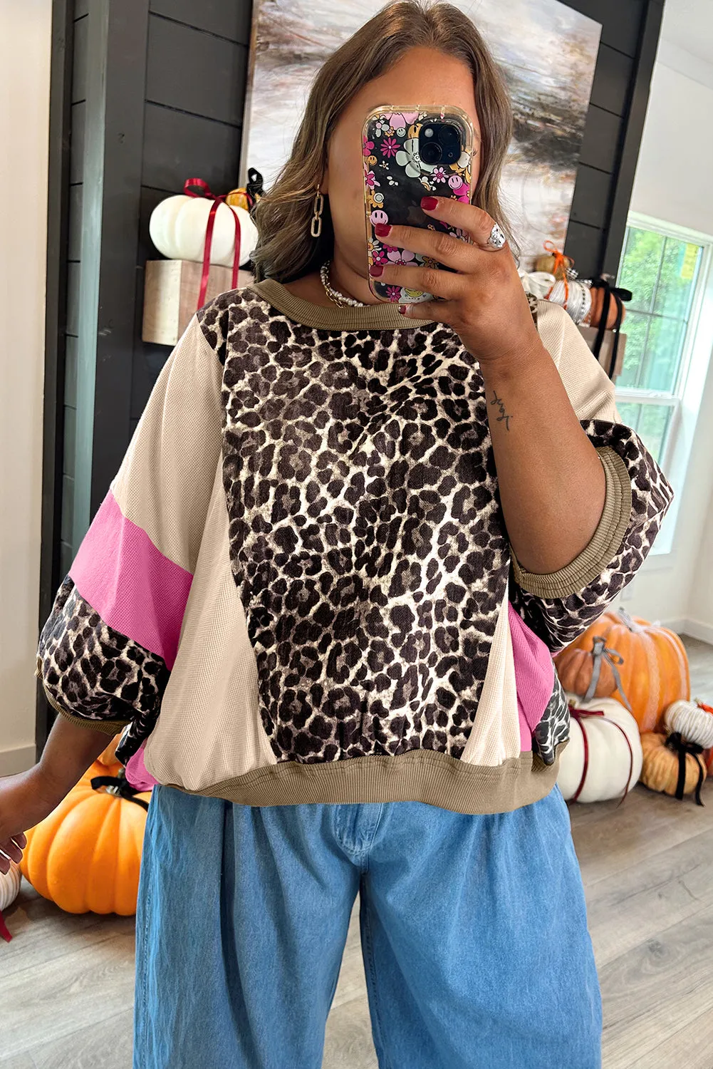 Leopard Print Colour Block 3/4 Sleeve Baggy Top sold by Beagle Boutique product image thumbnail 4