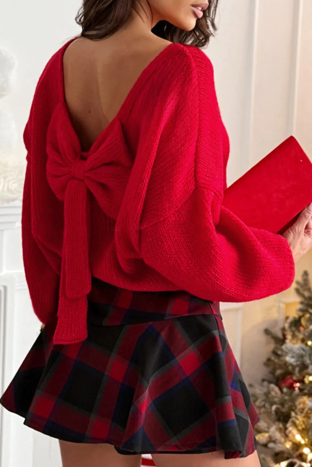 Bow Backless Bubble Sleeve Sweater sold by Beagle Boutique product image thumbnail 2