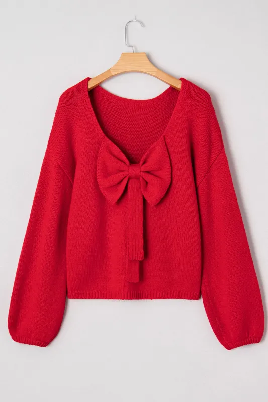 Bow Backless Bubble Sleeve Sweater made by Beagle Boutique
