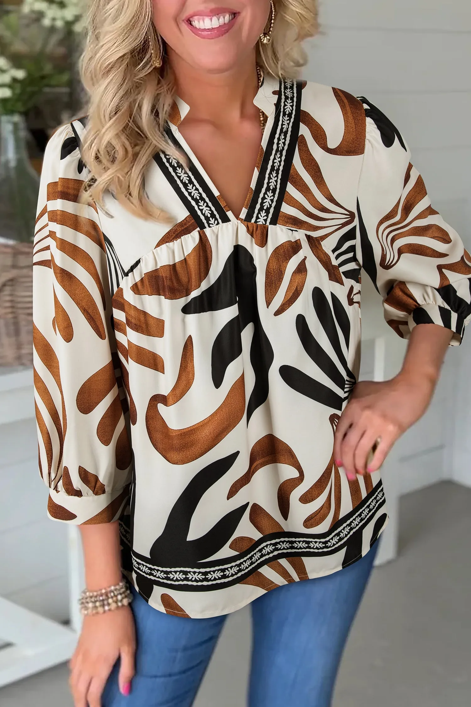 Abstract Print Blouse Puff Sleeve Relaxed Blouse sold by Beagle Boutique product image thumbnail 2