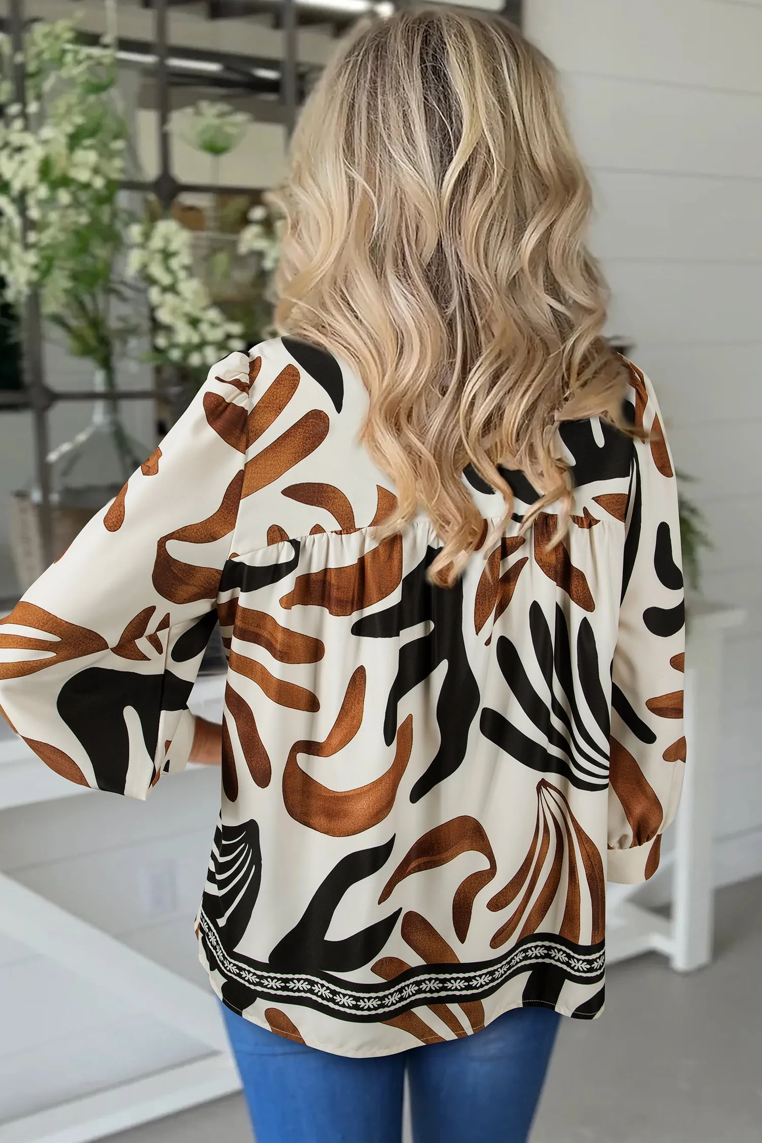 Abstract Print Blouse Puff Sleeve Relaxed Blouse sold by Beagle Boutique product image thumbnail 3