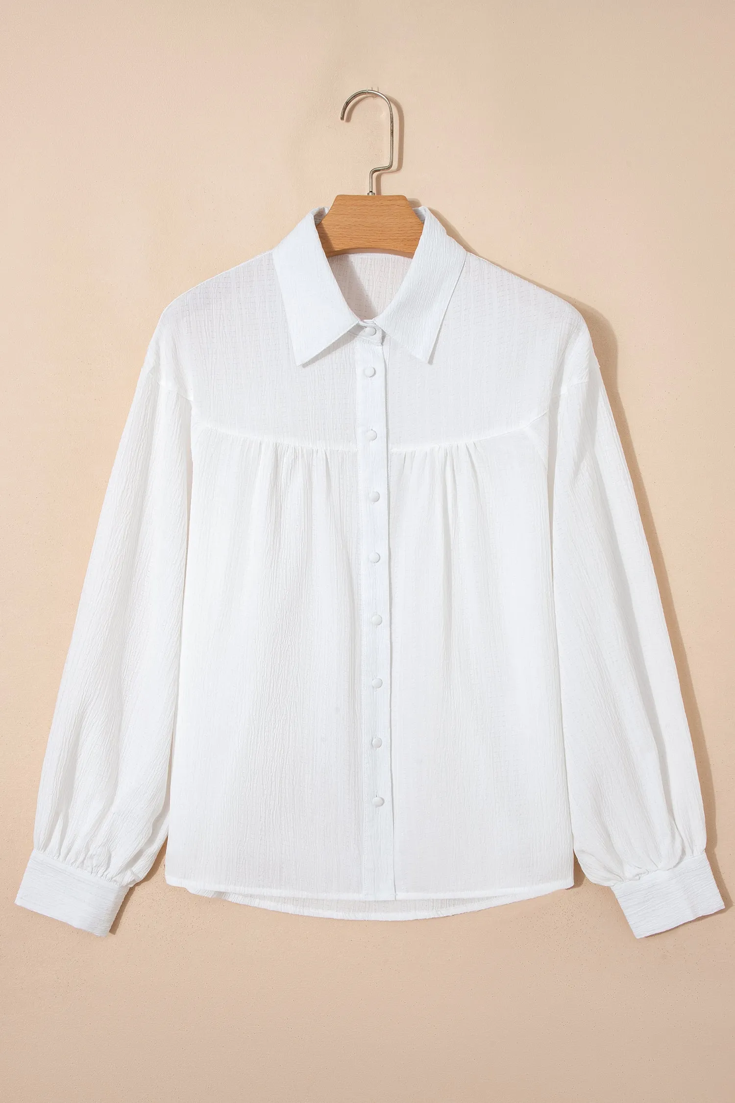 Crinkled Texture Lantern Sleeve Baggy Shirt sold by Beagle Boutique