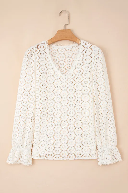 Floral Lace V-Neck Ruffled Sleeve Top sold by Beagle Boutique