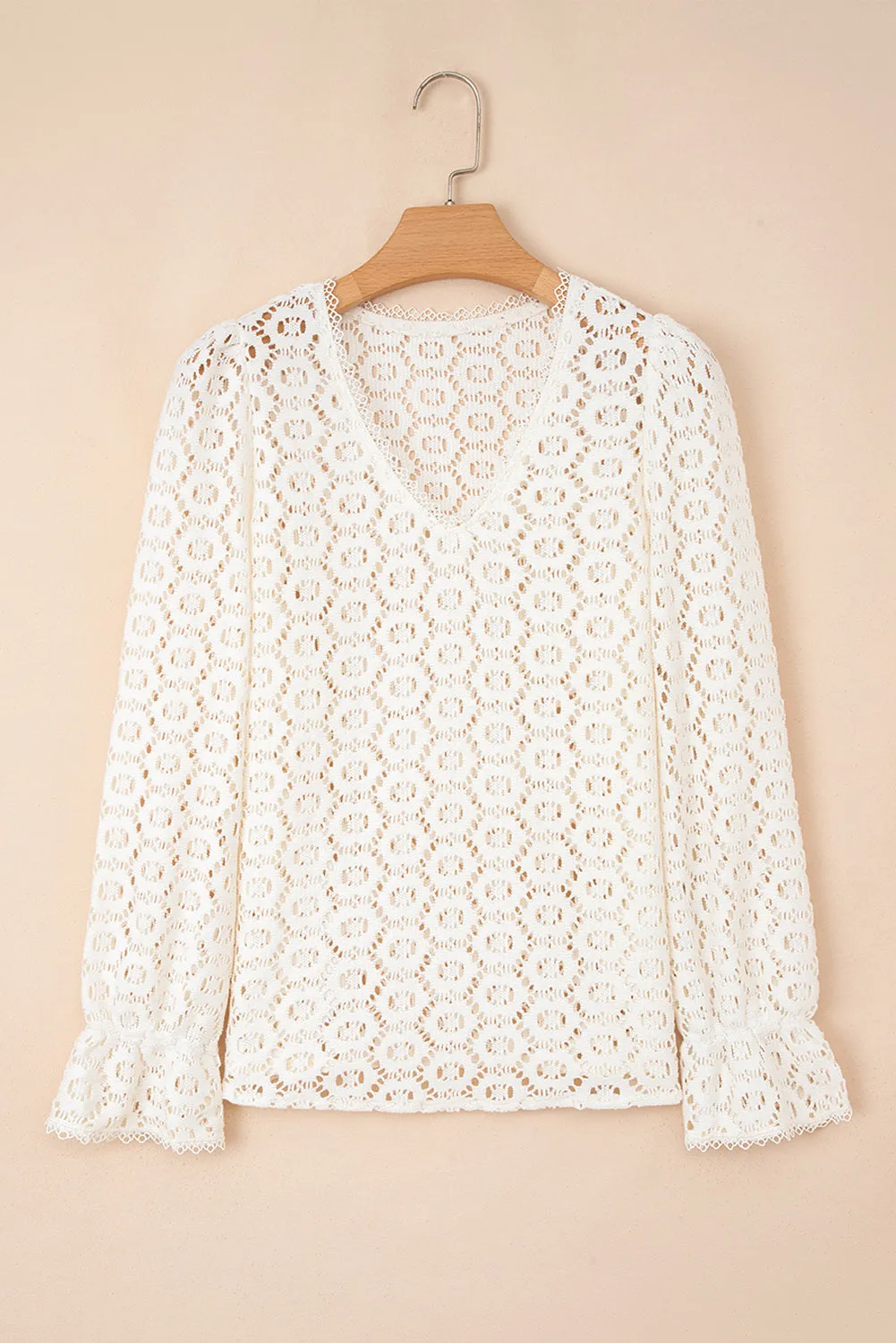 Floral Lace V-Neck Ruffled Sleeve Top sold by Beagle Boutique