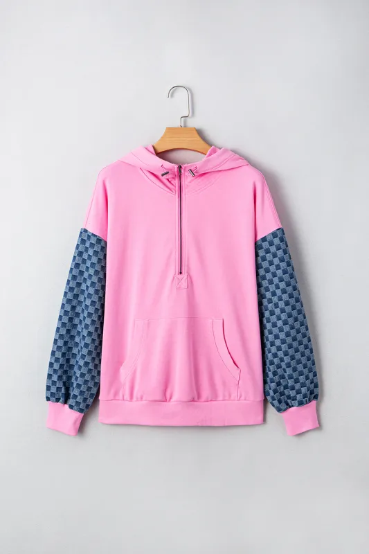 Checkered Kangaroo Pocket Half Zip Hoodie sold by Beagle Boutique