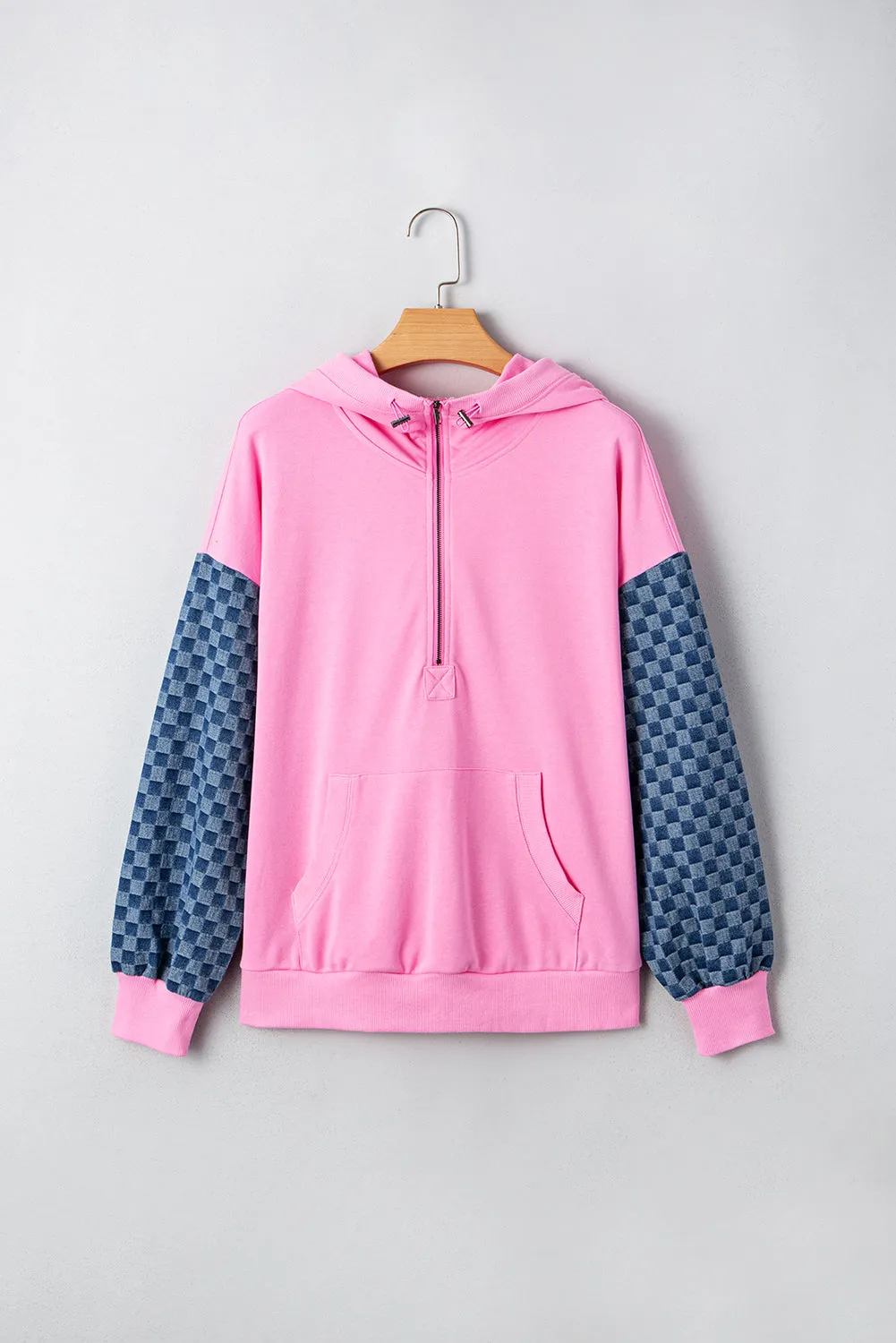 Checkered Kangaroo Pocket Half Zip Hoodie sold by Beagle Boutique