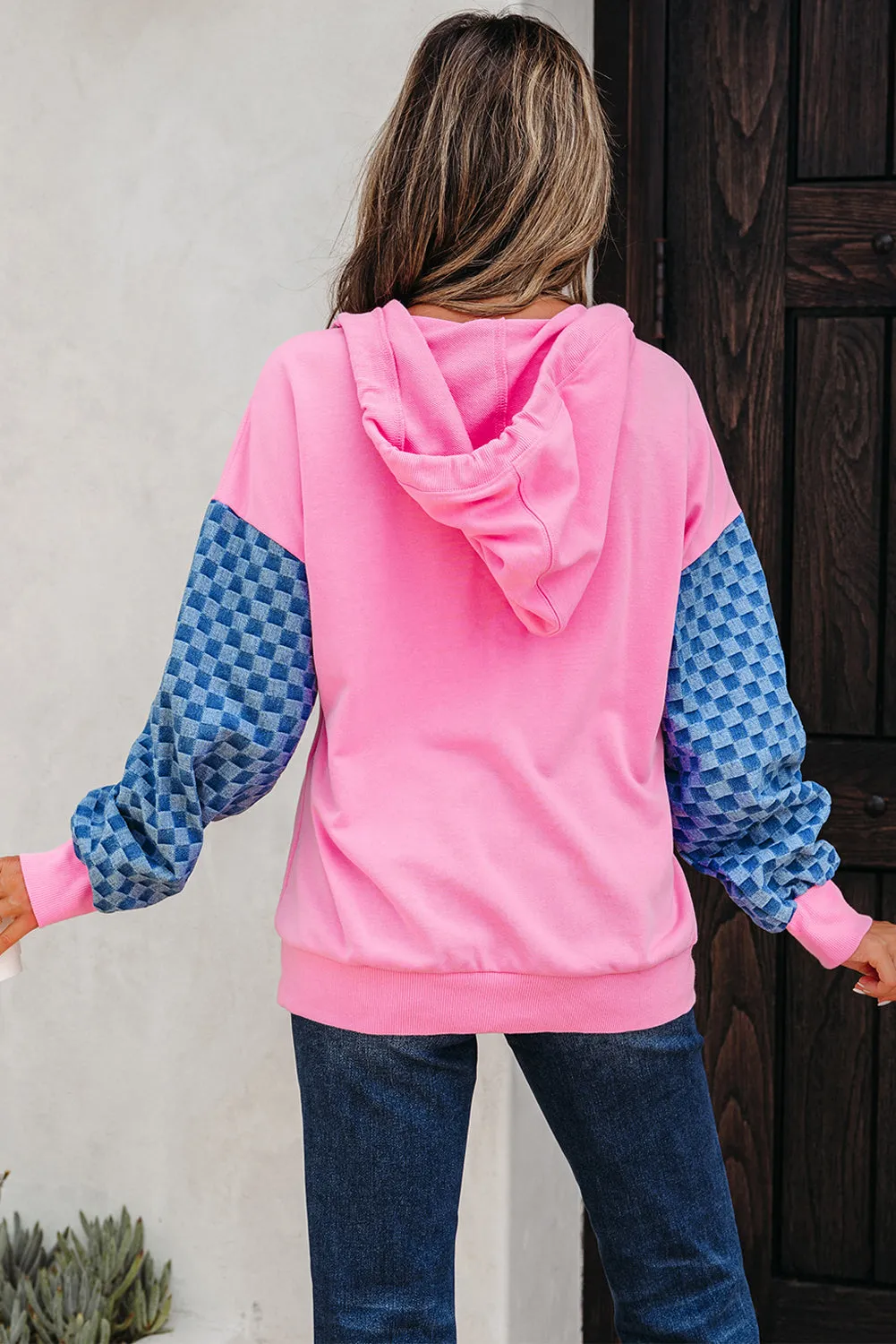 Checkered Kangaroo Pocket Half Zip Hoodie sold by Beagle Boutique product image thumbnail 3