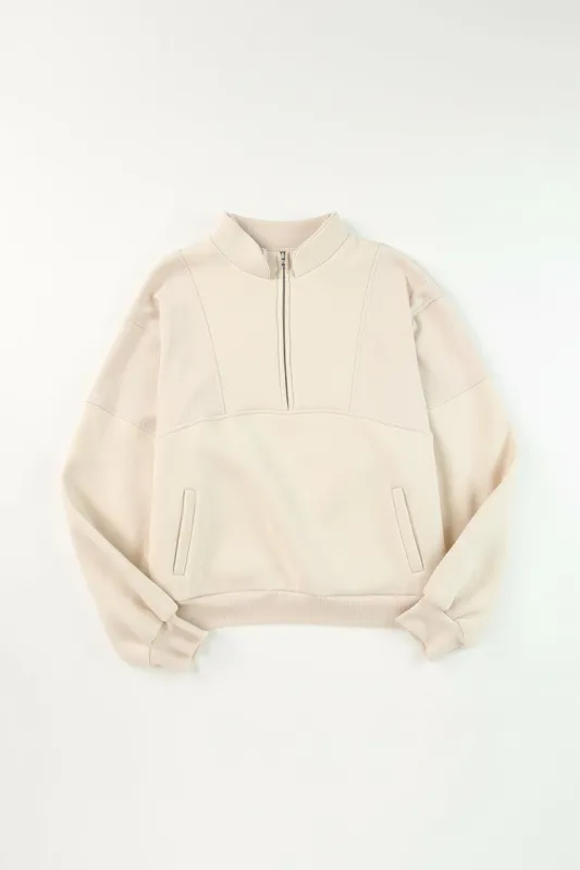 Half Zip Stand Collar Exposed Seam Sweatshirt sold by Beagle Boutique