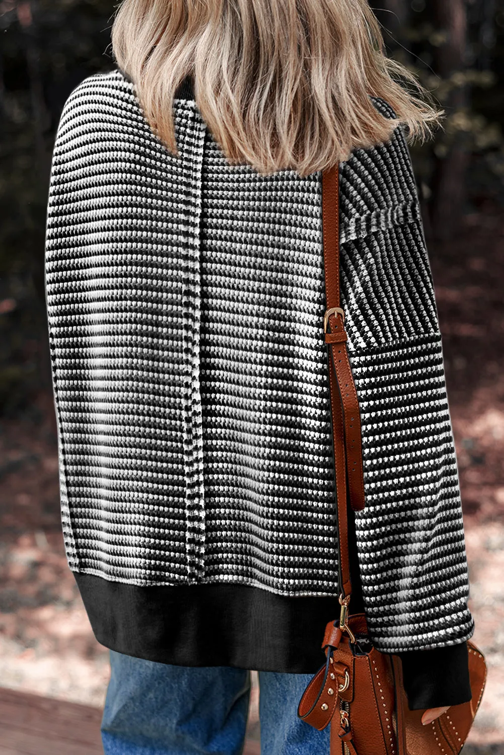 Stripe Ribbed Trim Drop Shoulder Long Sleeve Oversize Top sold by Beagle Boutique product image thumbnail 3