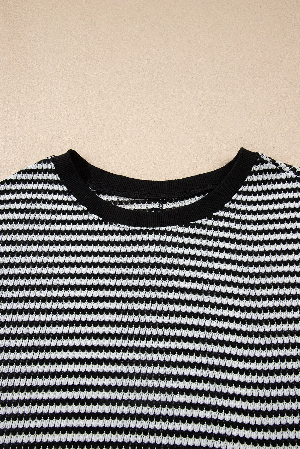 Stripe Ribbed Trim Drop Shoulder Long Sleeve Oversize Top sold by Beagle Boutique product image thumbnail 5