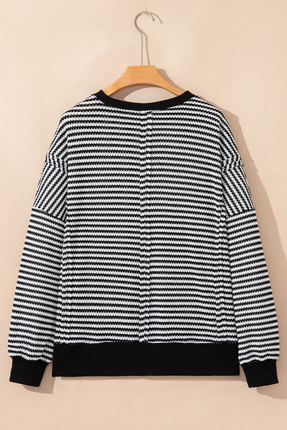 Stripe Ribbed Trim Drop Shoulder Long Sleeve Oversize Top sold by Beagle Boutique product image thumbnail 4