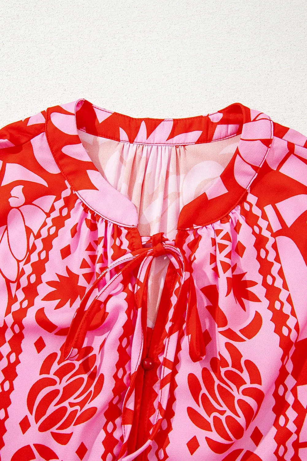 Abstract Floral Print Tie Neck Button Decor 3/4 Sleeve Blouse sold by Beagle Boutique product image thumbnail 5