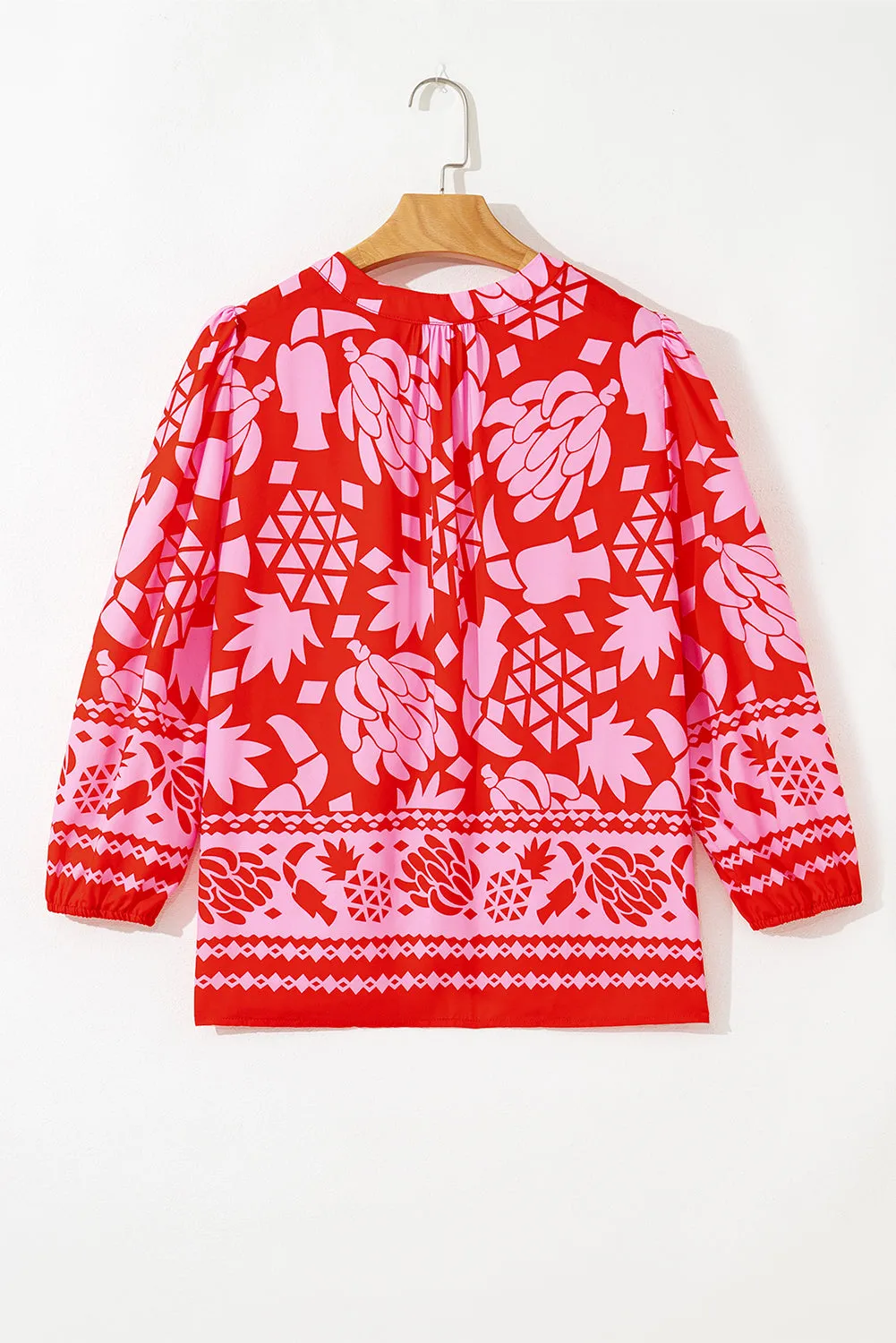 Abstract Floral Print Tie Neck Button Decor 3/4 Sleeve Blouse sold by Beagle Boutique product image thumbnail 4