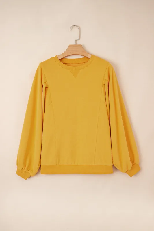 Pleated Balloon Sleeve Pullover Solid Sweatshirt sold by Beagle Boutique