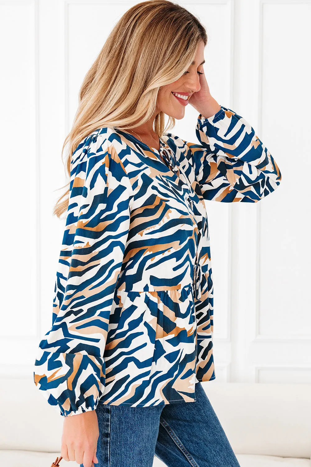 Zebra Print Tied Front Puff Sleeve Top sold by Beagle Boutique product image thumbnail 4