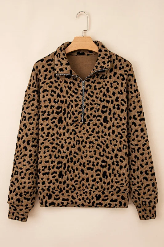 Leopard Print Quarter Zip Sweatshirt sold by Beagle Boutique