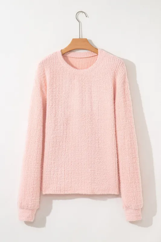 Fuzzy Ribbed Texture Round Neck Long Sleeve Top sold by Beagle Boutique