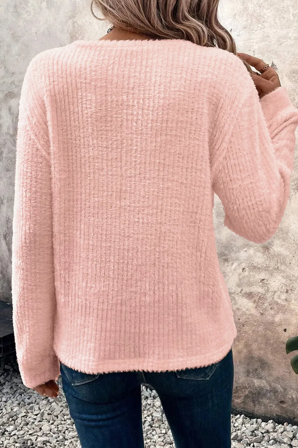 Fuzzy Ribbed Texture Round Neck Long Sleeve Top sold by Beagle Boutique product image thumbnail 3