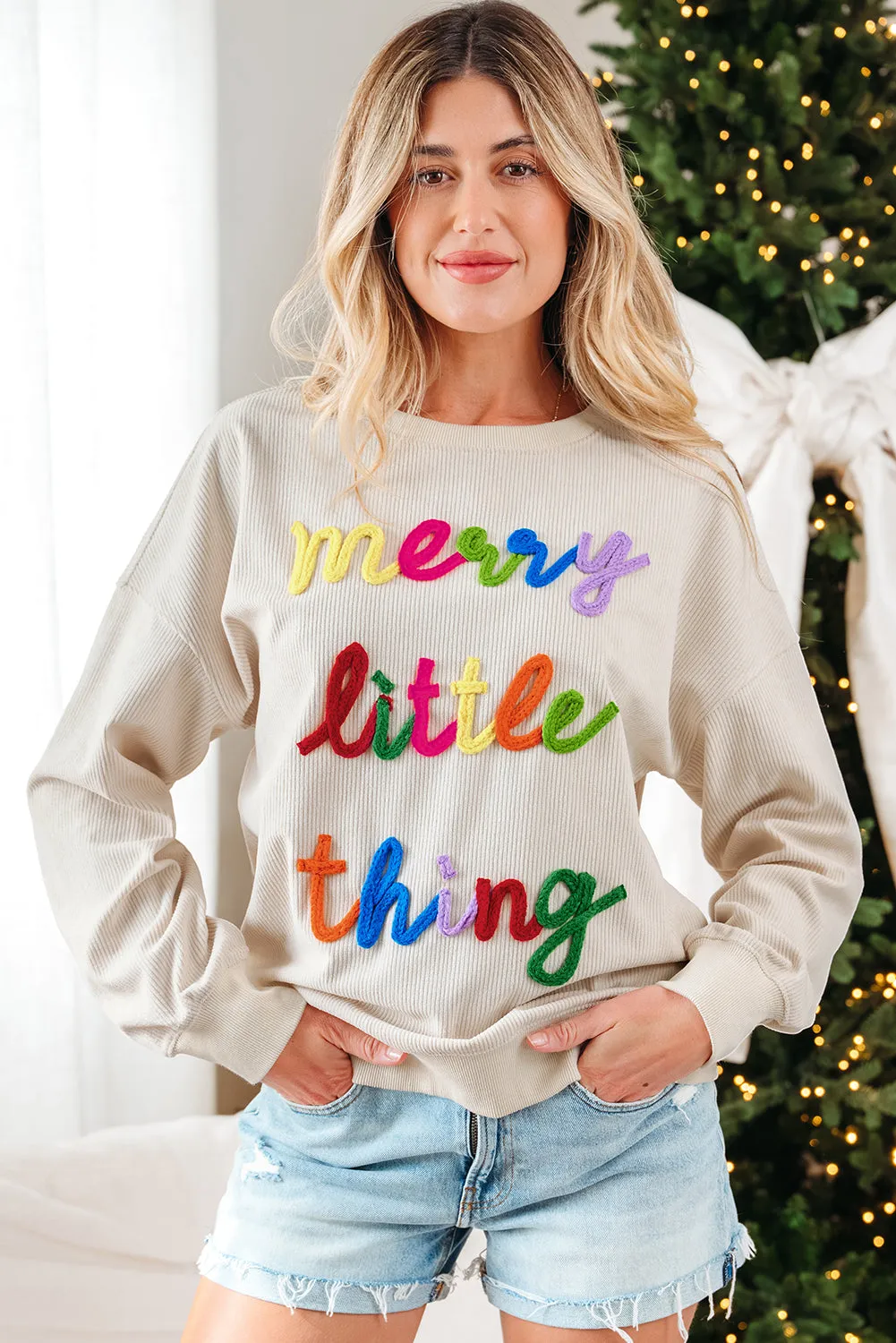 Merry Little Thing Corded Letter Graphic Ribbed Loose Sweatshirt sold by Beagle Boutique product image thumbnail 2