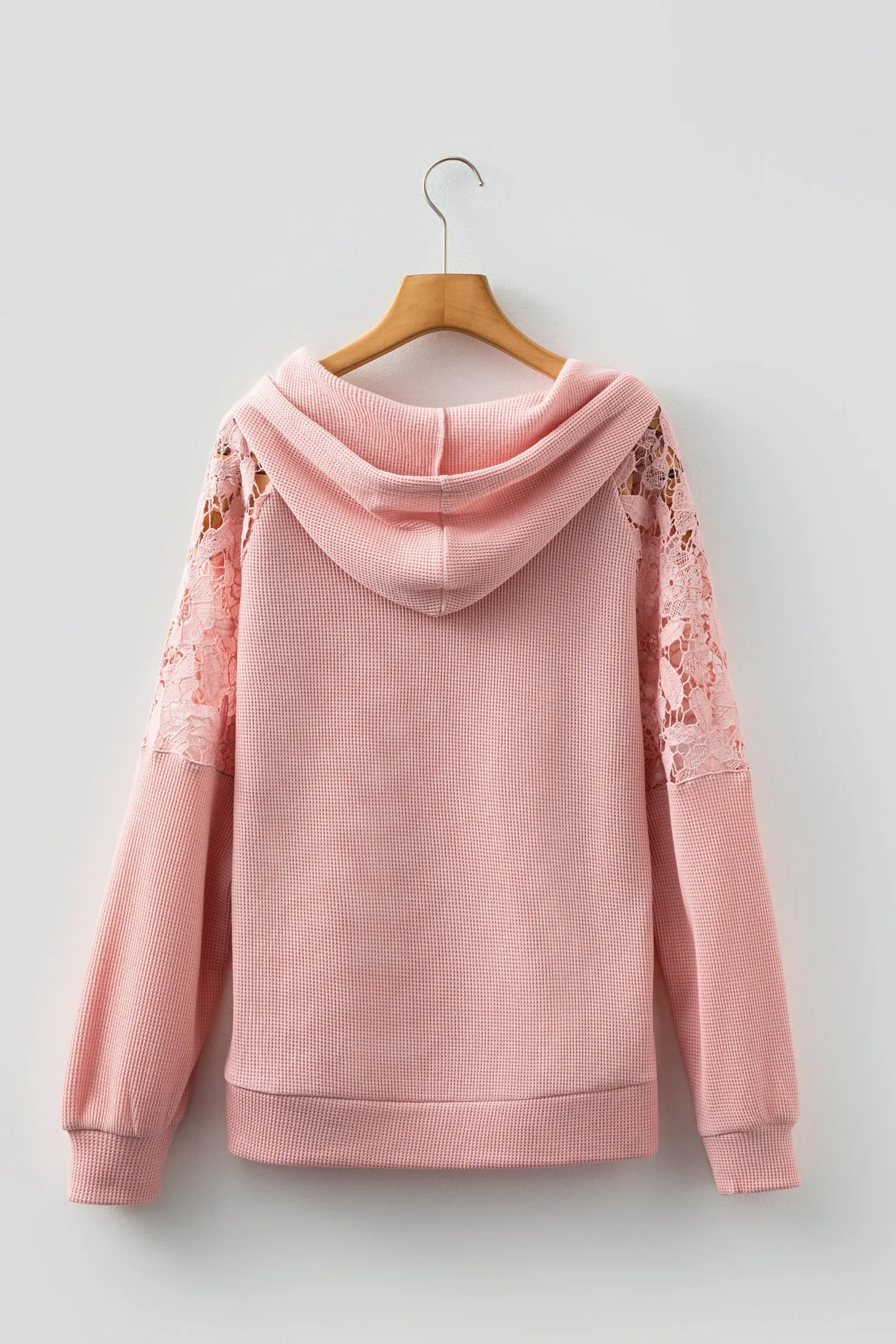 Lace Patchwork Raglan Sleeve Kangaroo Pocket Waffle Hoodie sold by Beagle Boutique product image thumbnail 5