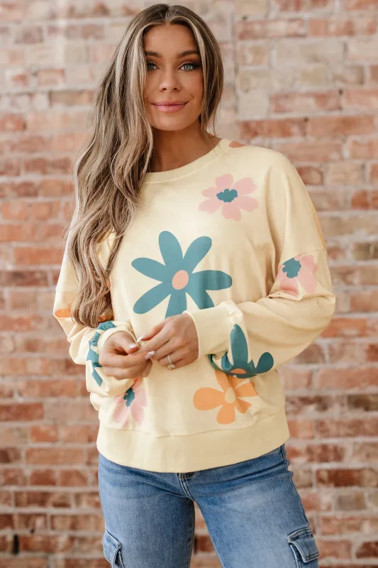 Mineral Washed French Terry Flower Print Sweatshirt sold by Beagle Boutique