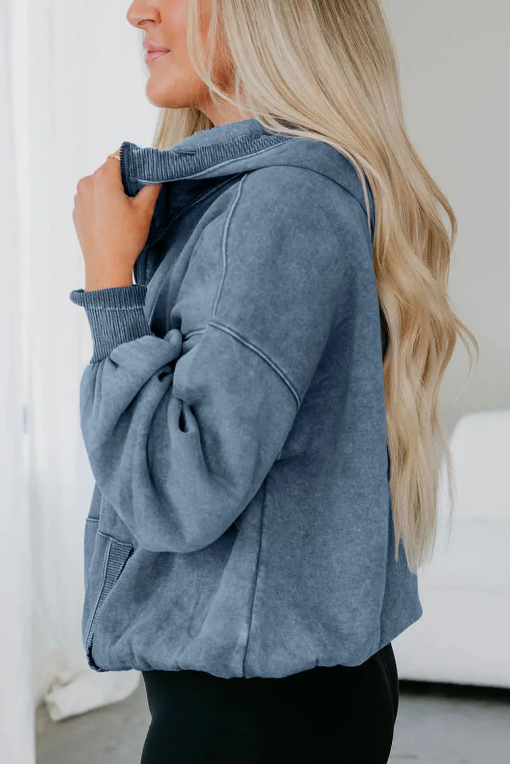 Half Zip Kangaroo Pocket Mineral Wash Baggy Hoodie sold by Beagle Boutique product image thumbnail 2