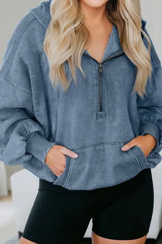 Half Zip Kangaroo Pocket Mineral Wash Baggy Hoodie made by Beagle Boutique