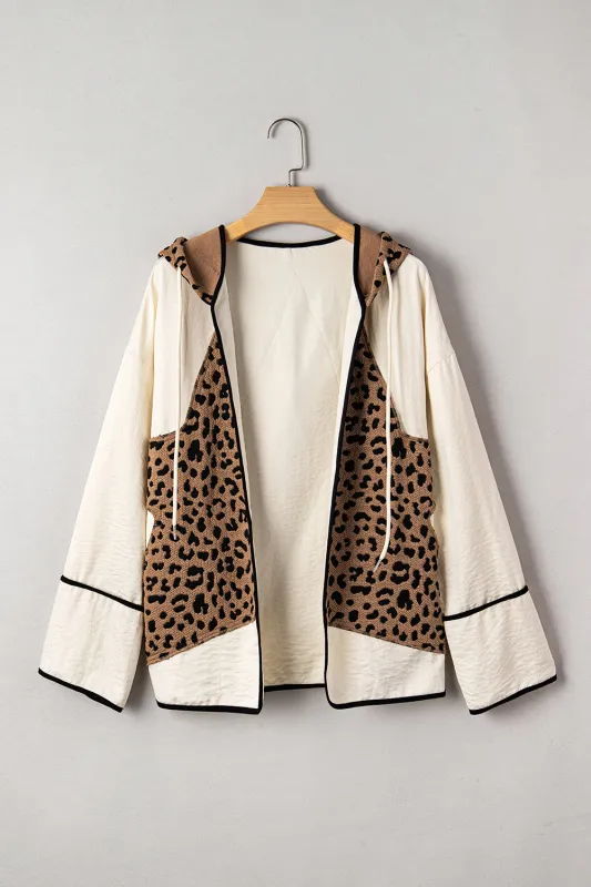 Leopard Star Hooded Patchwork Contrast Piping Open Front Jacket sold by Beagle Boutique