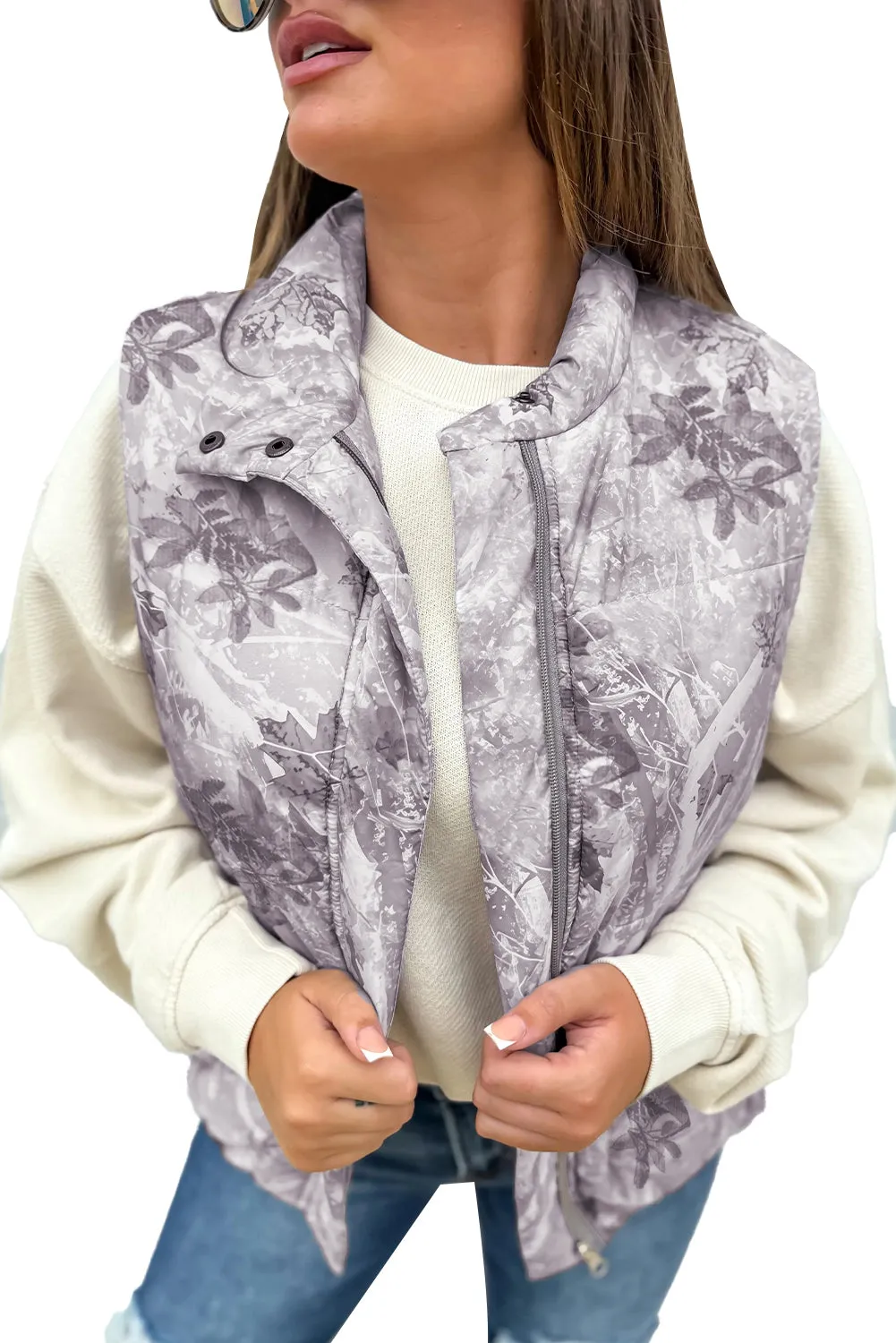 Camo Leaf Print Winter Puffer Vest sold by Beagle Boutique product image thumbnail 3