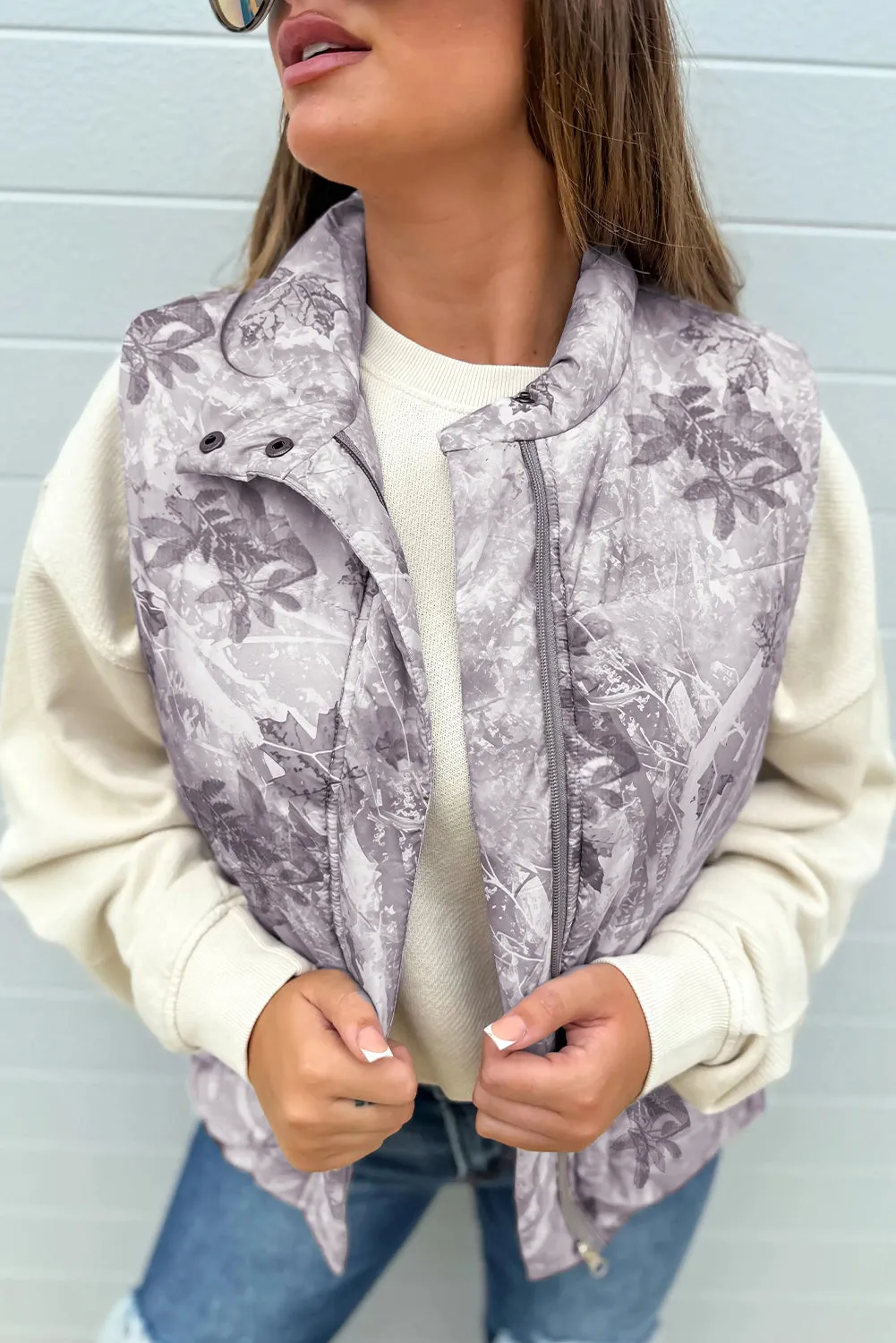 Camo Leaf Print Winter Puffer Vest sold by Beagle Boutique