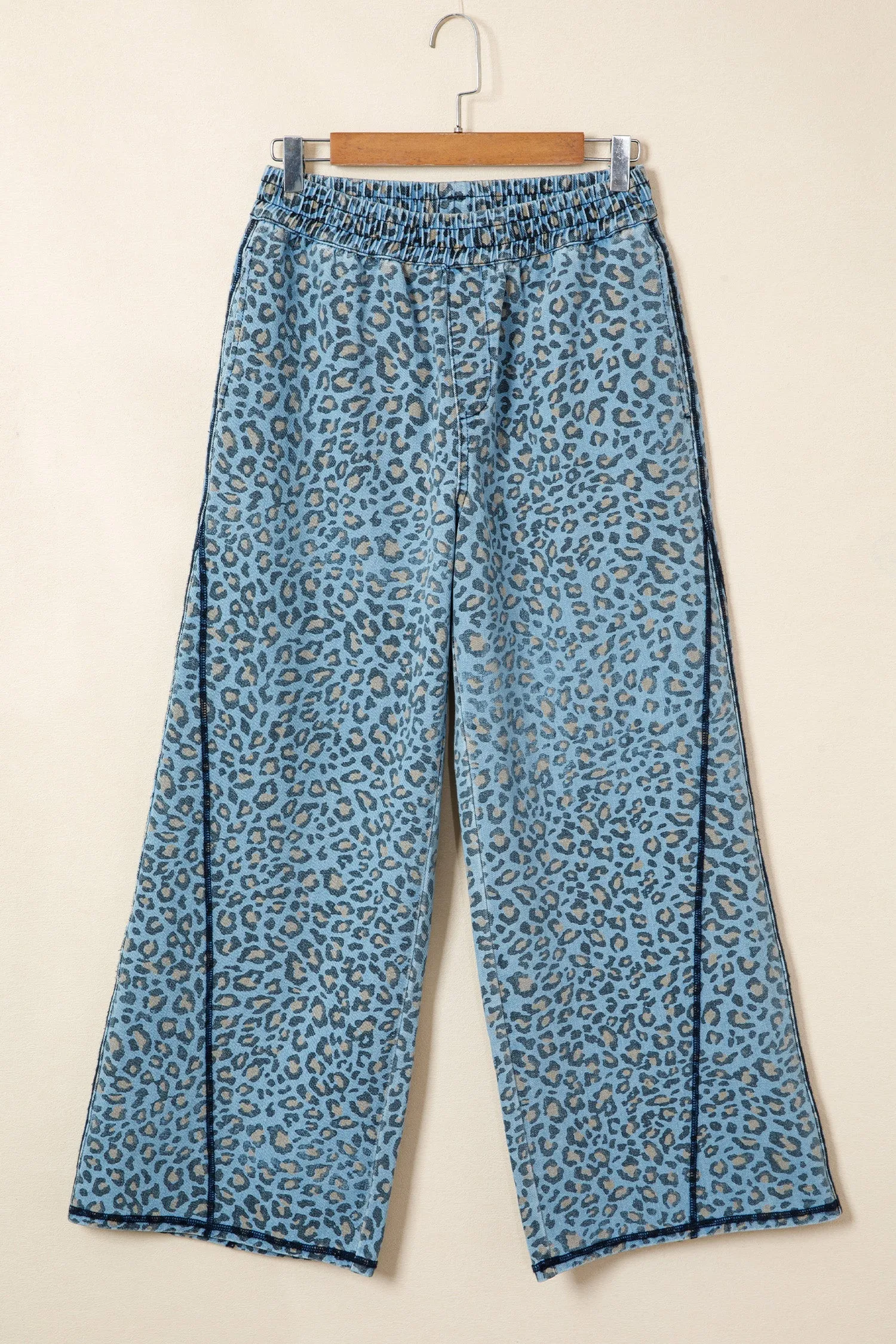 Leopard Print Exposed Seam Detail Wide-Leg Drawstring Jeans sold by Beagle Boutique product image thumbnail 3