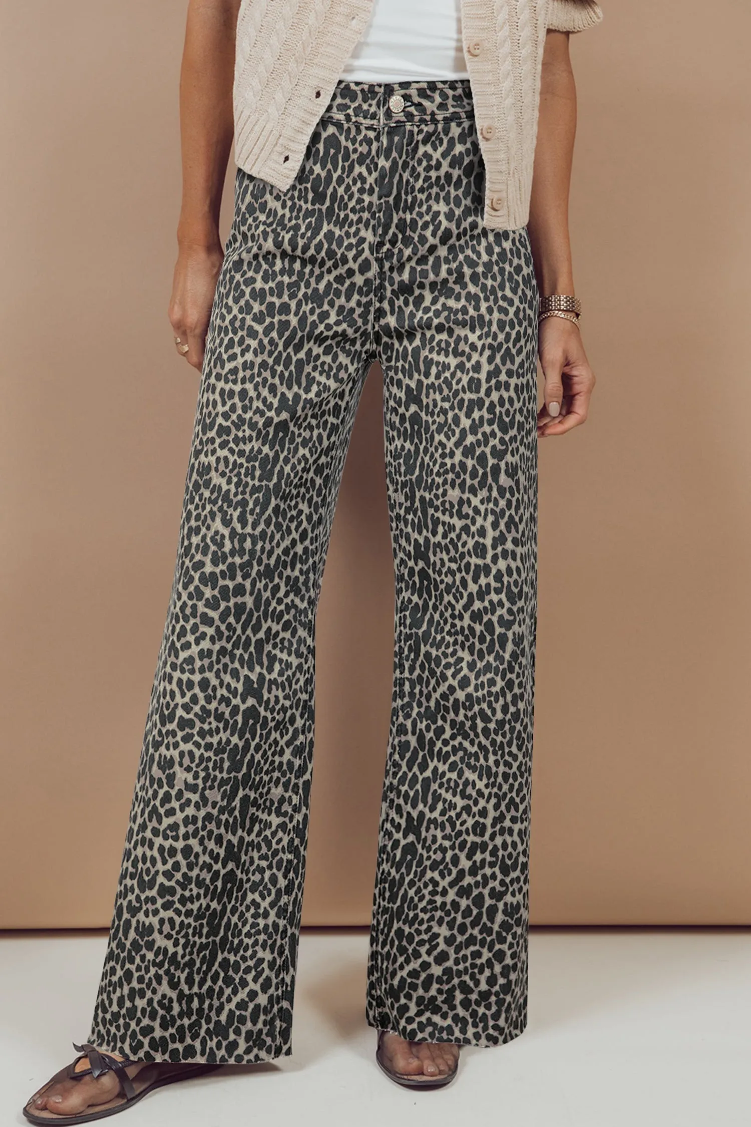 Leopard Print Wide Leg High Waist Jeans sold by Beagle Boutique