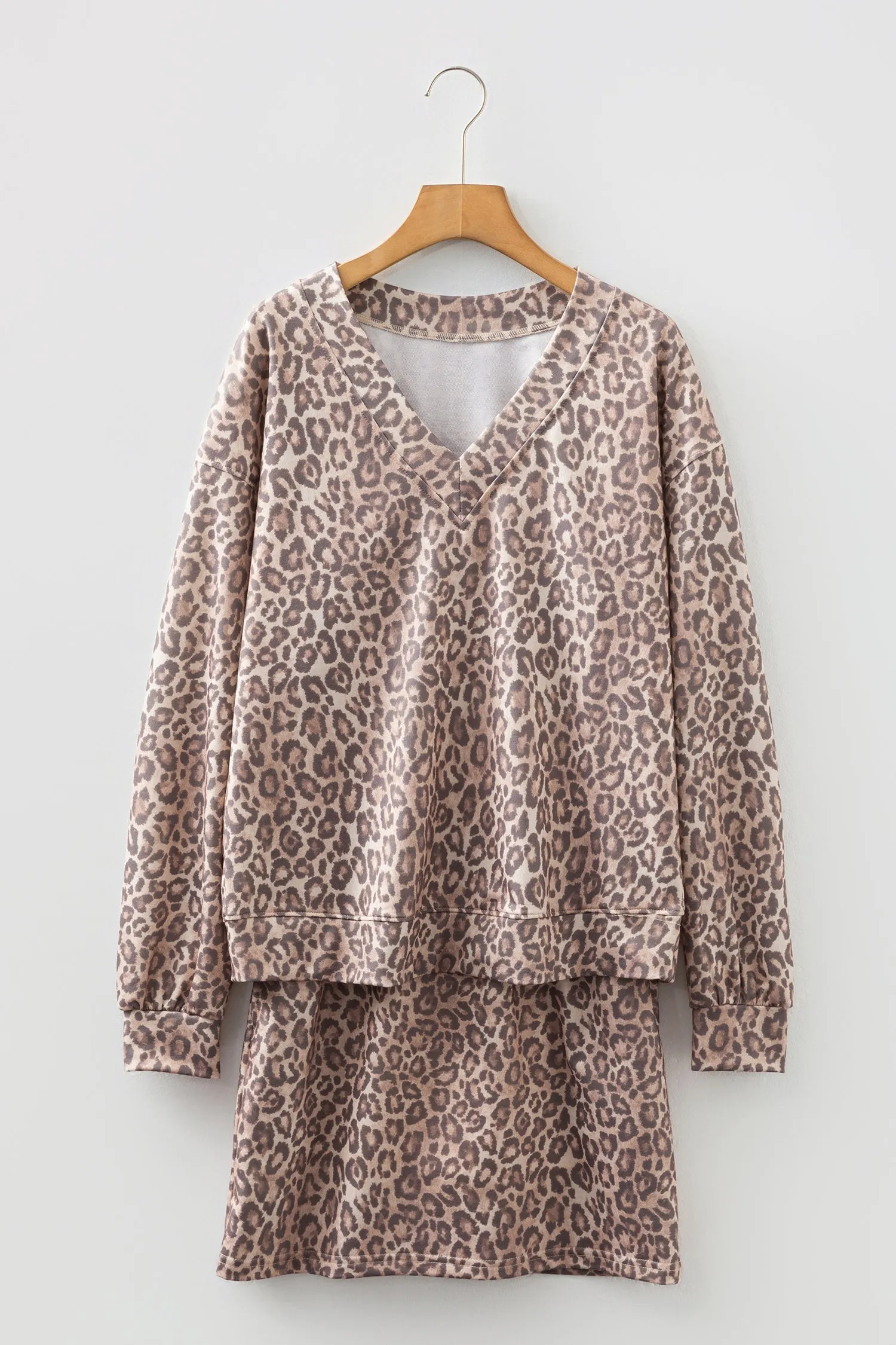 Leopard Print V-Neck Pullover Mini Skirt Co-ord Set sold by Beagle Boutique