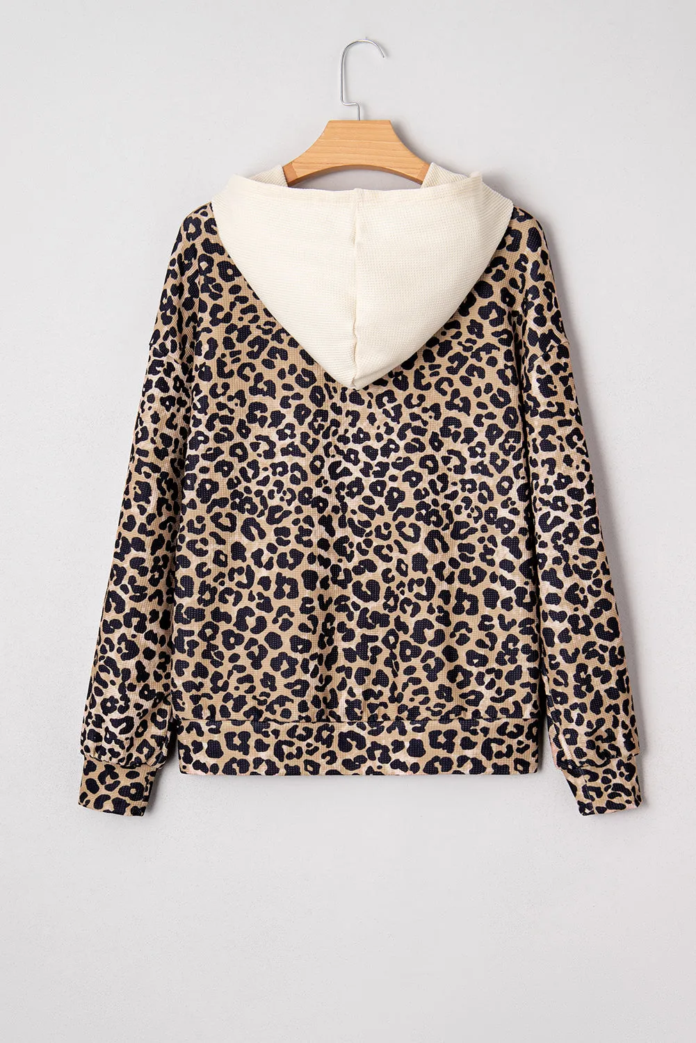Leopard Print Waffle Contrast Kangaroo Pocket Hooded Sweatshirt sold by Beagle Boutique product image thumbnail 4