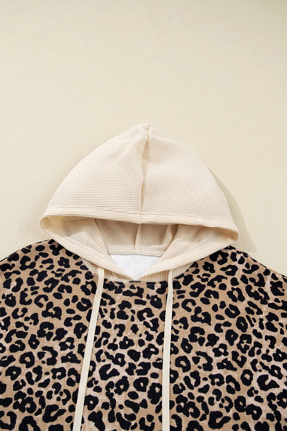 Leopard Print Waffle Contrast Kangaroo Pocket Hooded Sweatshirt sold by Beagle Boutique product image thumbnail 5