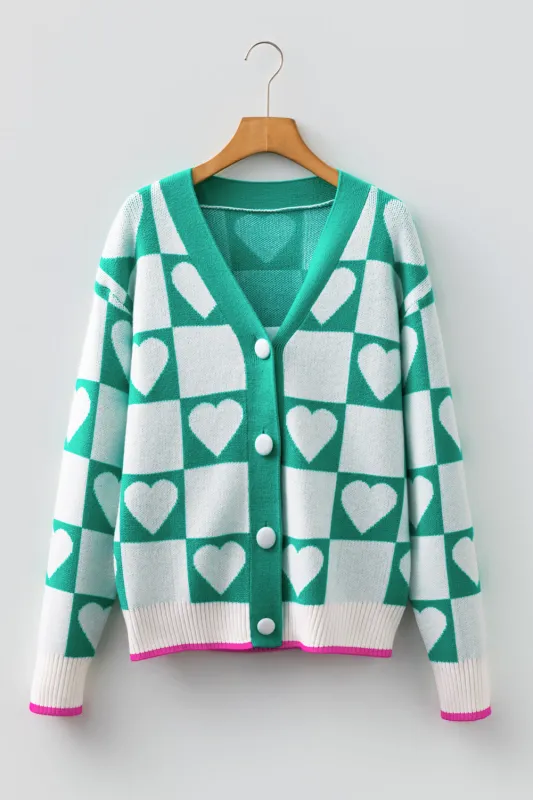 Heart Knit V-Neck Button Down Cardigan sold by Beagle Boutique