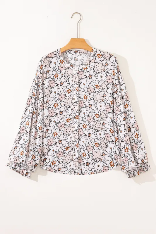 Bold Floral Print Frilled Puff Sleeve Button Down Shirt sold by Beagle Boutique
