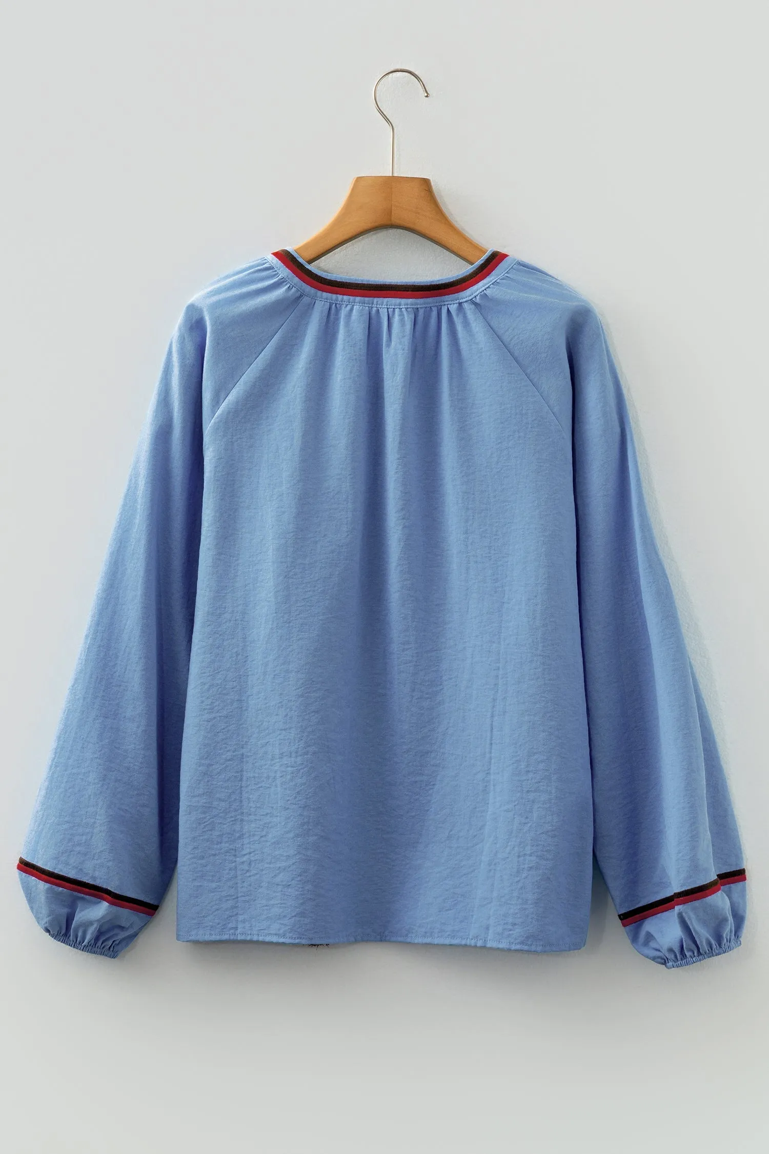 Floral Embroidered Split Neck Tassel Tie Puff Sleeve Blouse sold by Beagle Boutique product image thumbnail 3