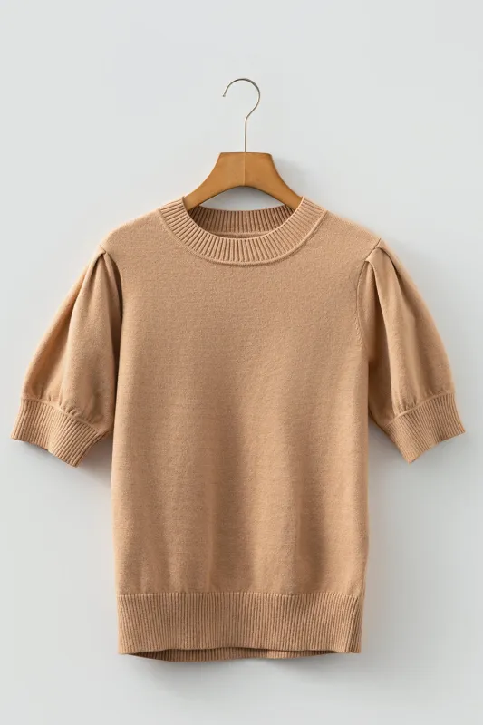Knit Short Puff Sleeve Sweater sold by Beagle Boutique