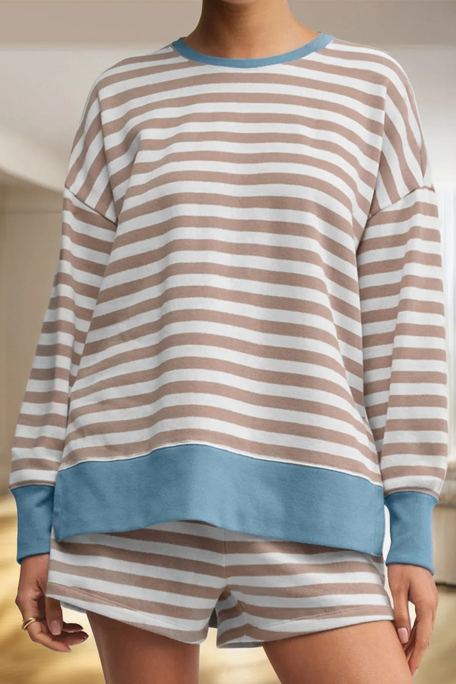 Stripe Oversized Pullover Co-ord Shorts Set sold by Beagle Boutique product image thumbnail 2