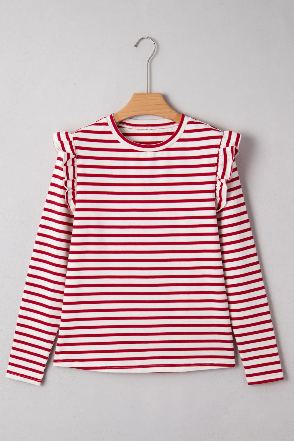 Stripe Round Neck Ruffle Trim Long Sleeve Top sold by Beagle Boutique product image thumbnail 5