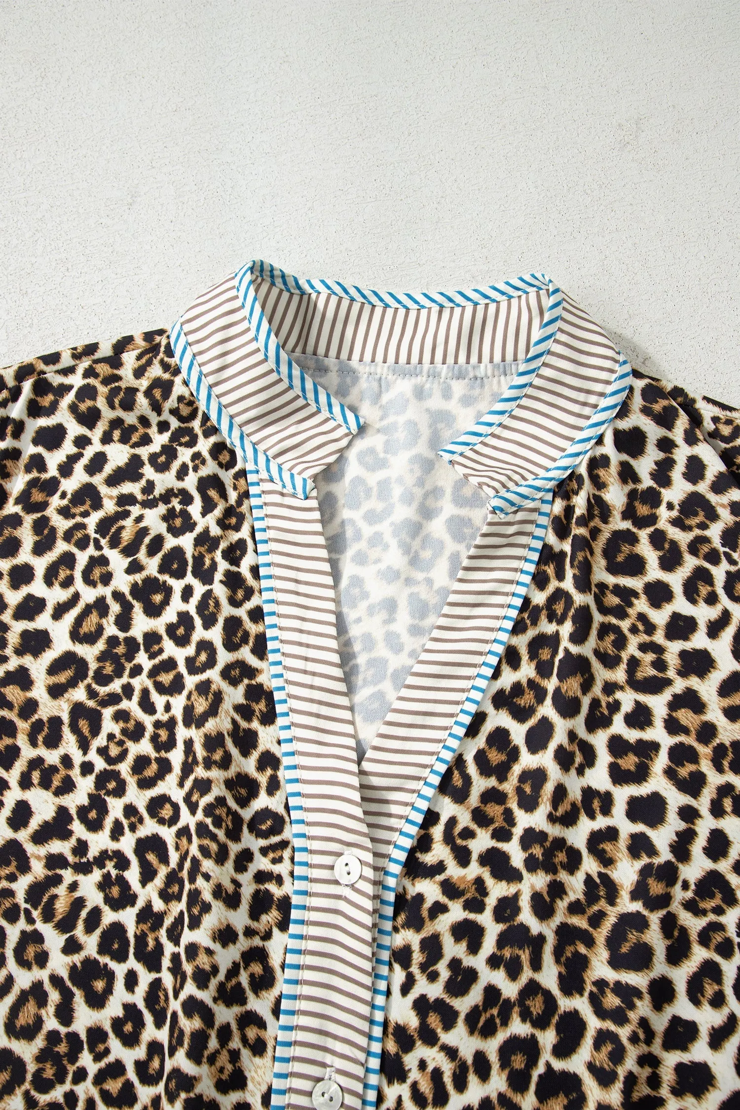 Plus Size Leopard Print Striped Trim V-Neck Drop Waist Long Sleeve Mini Dress sold by Beagle Boutique product image thumbnail 3