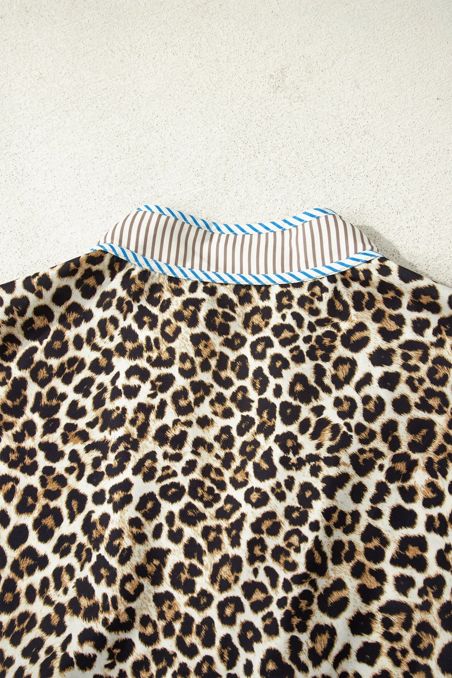 Plus Size Leopard Print Striped Trim V-Neck Drop Waist Long Sleeve Mini Dress sold by Beagle Boutique product image thumbnail 5