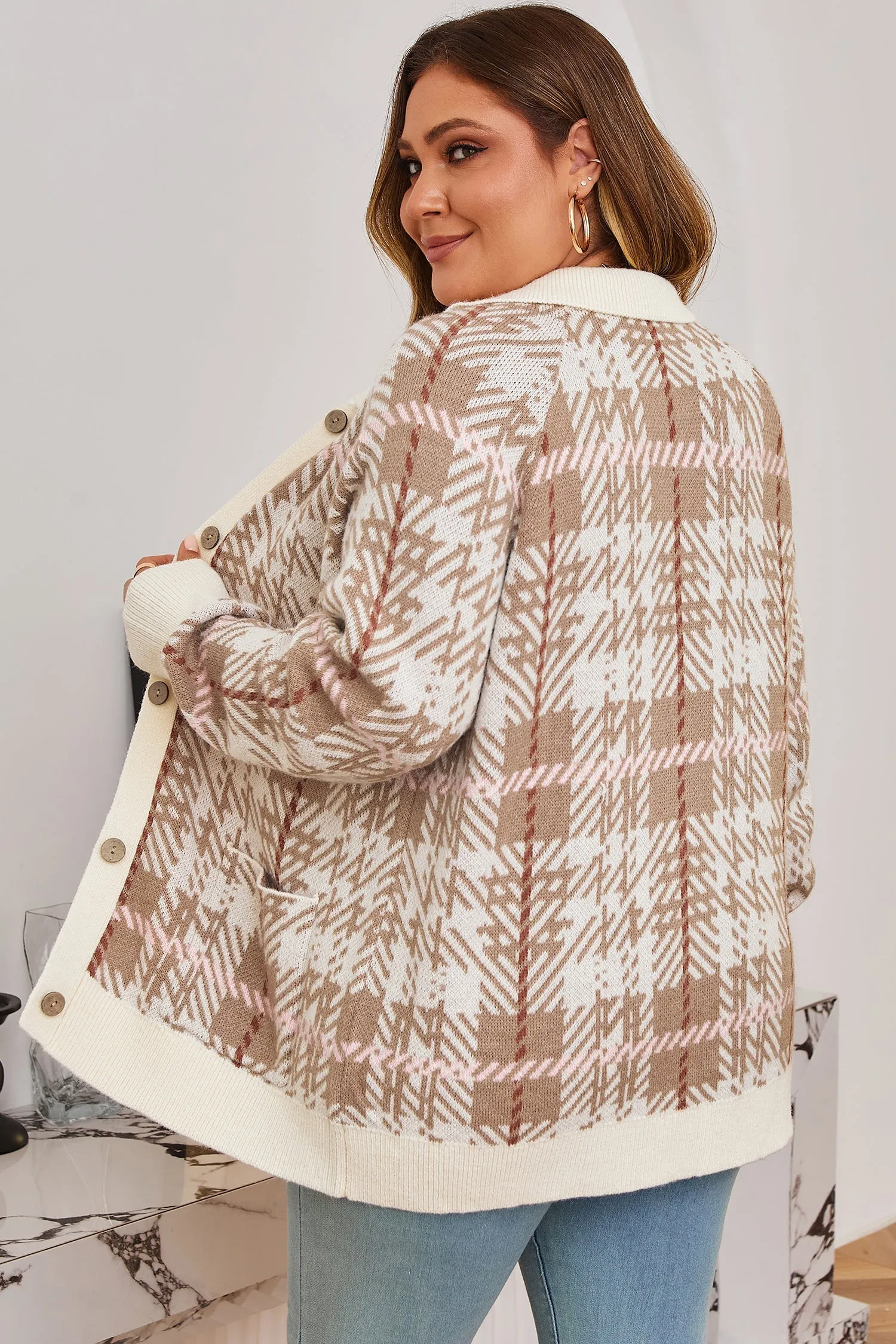 Vintage Pattern Ribbed Trim Button Front Plus Size Cardigan sold by Beagle Boutique product image thumbnail 2