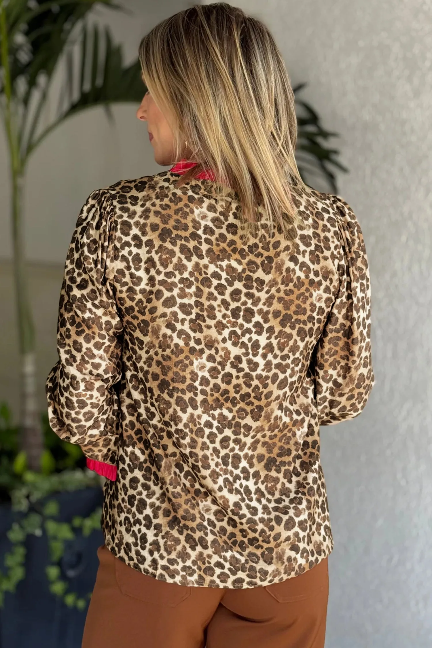 Leopard Allure Contrast Ruffle Trim V-Neck Shirt sold by Beagle Boutique product image thumbnail 2