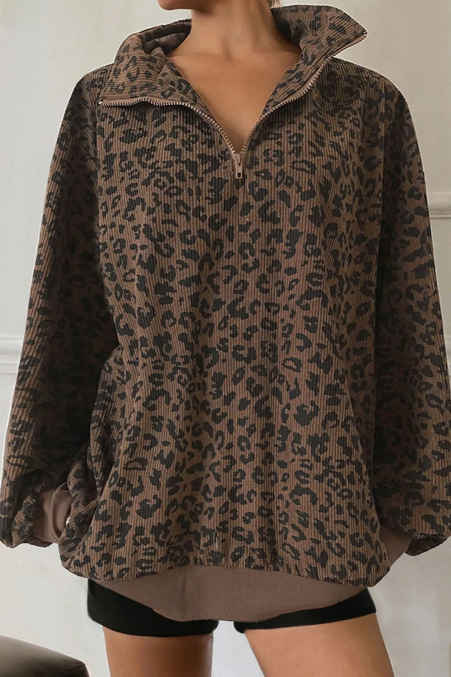Leopard Print Quarter Zip Soft Corduroy Sweatshirt sold by Beagle Boutique product image thumbnail 2